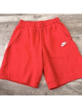 NIKE Sportswear Club Fleece Shorts Mens Sz Small Red Swoosh Sweatshorts Pull-On